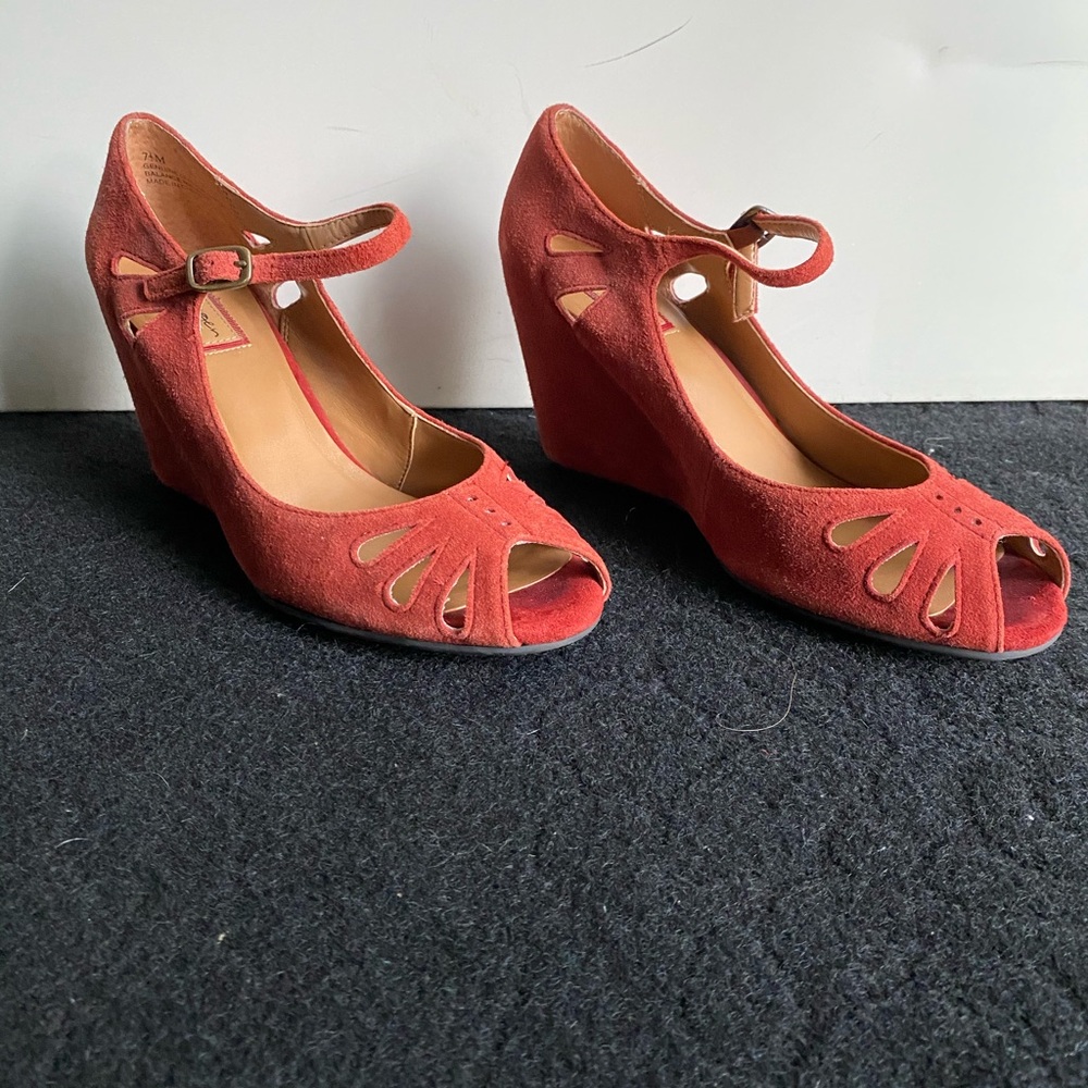 Mary Jane peep toe wedges.